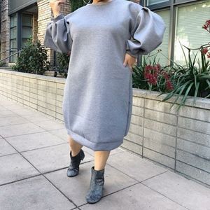 Gray Puffy Sleeve Sweatshirt Dress